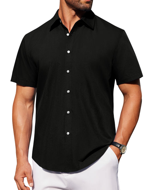 J.VER Mens Short Sleeve Button Down Shirt Stretch Casual Dress Shirts