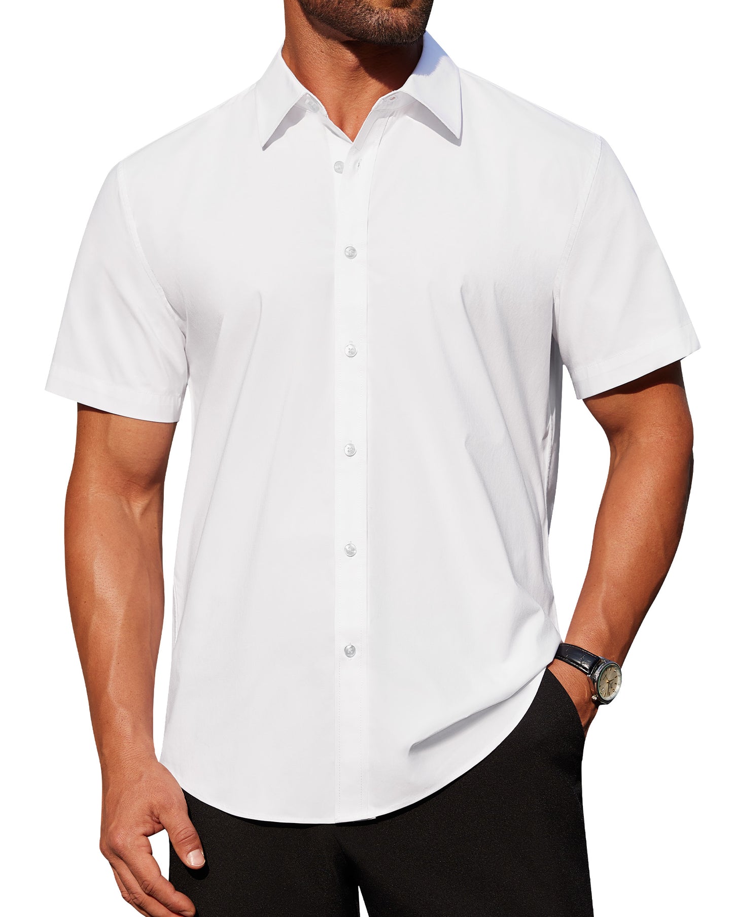 J.VER Mens Short Sleeve Button Down Shirt Stretch Casual Dress Shirts