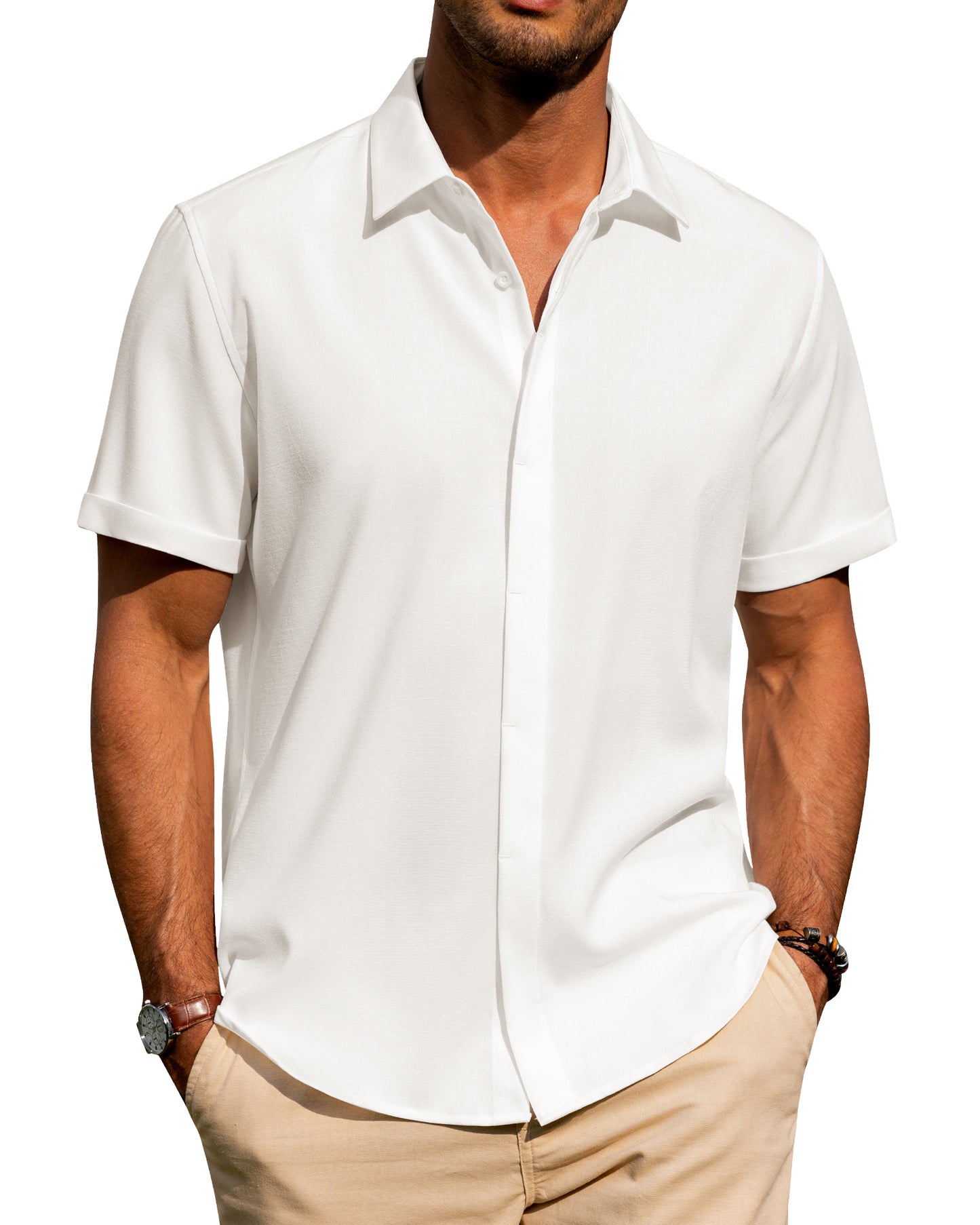 J.VER Men's Cotton Linen Short Sleeve Shirts