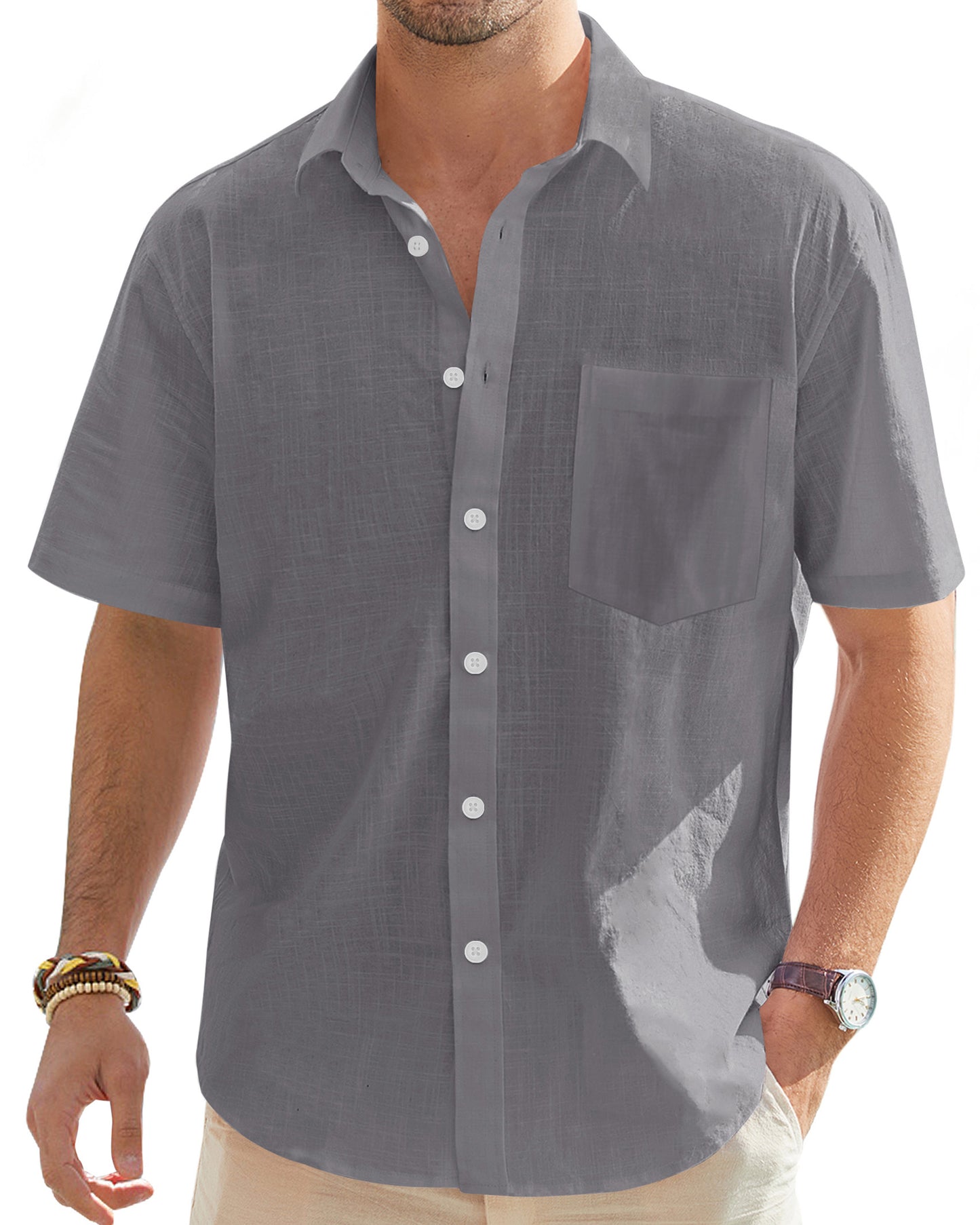 J.VER Leinenhemd Herren Hemd Kurzarm Leinenshirt Freizeithemd