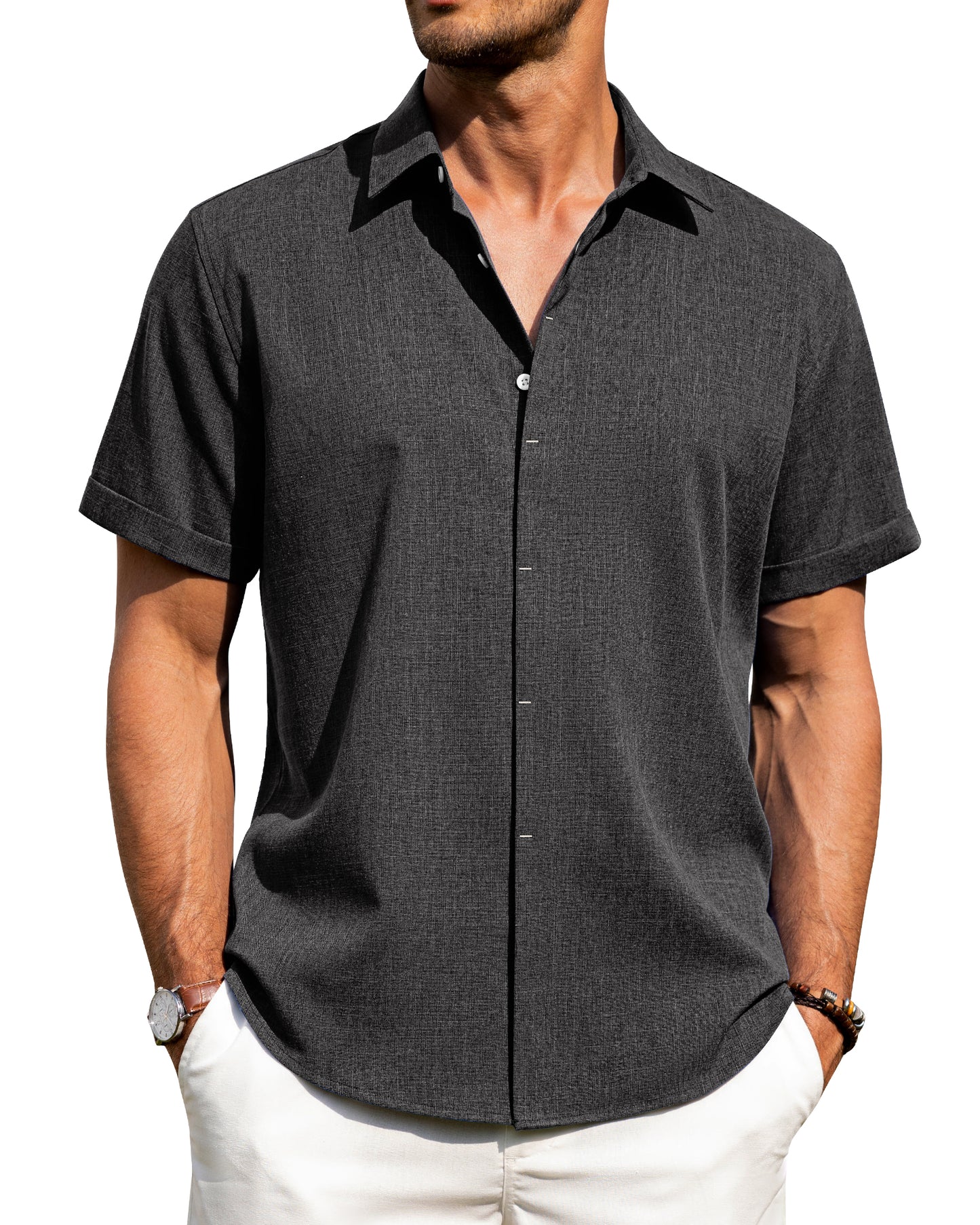 J.VER Men's Cotton Linen Short Sleeve Shirts