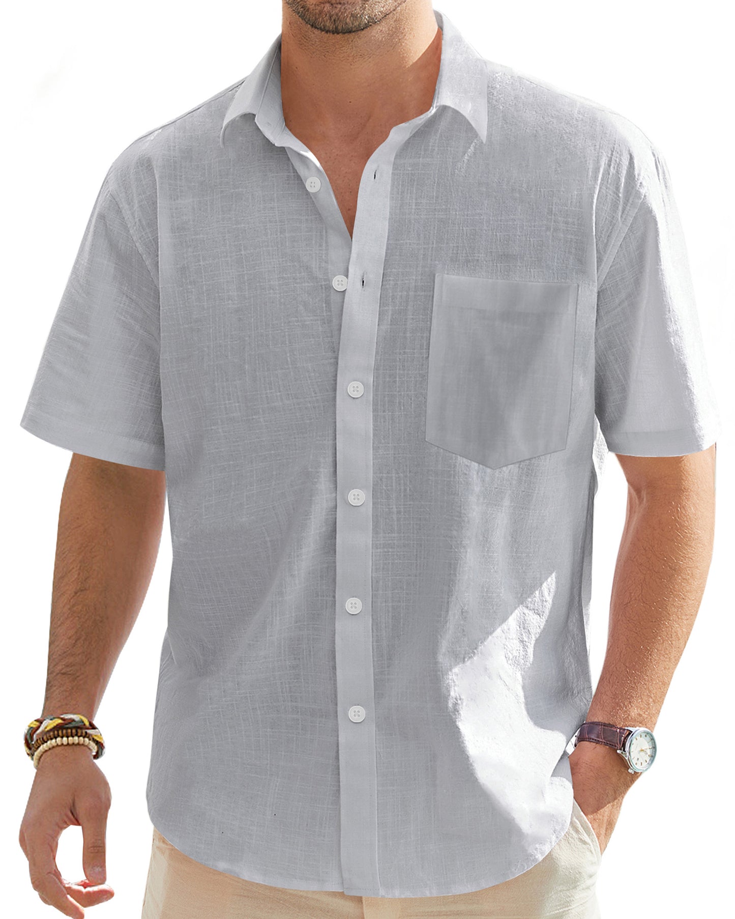 J.VER Leinenhemd Herren Hemd Kurzarm Leinenshirt Freizeithemd