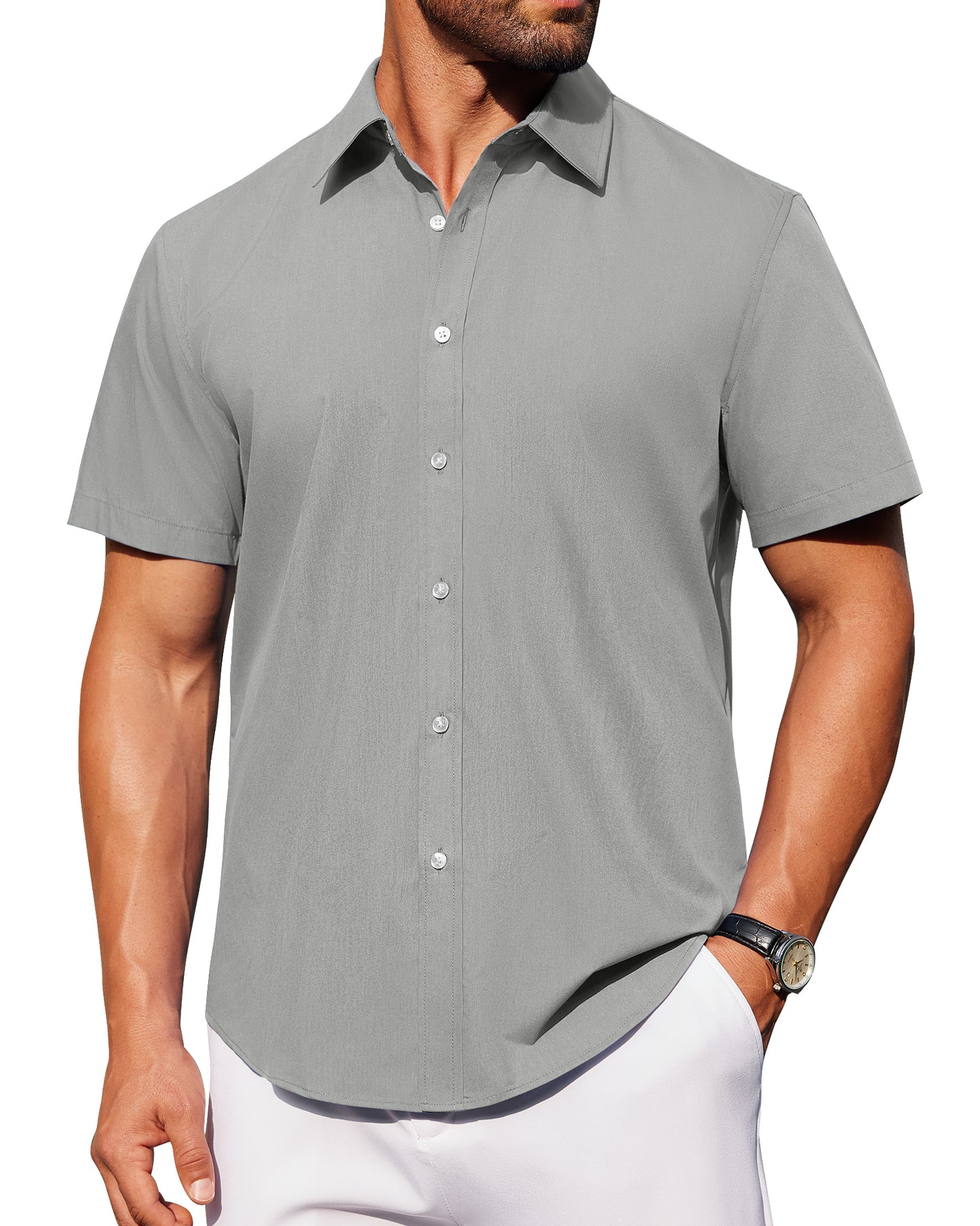 J.VER Mens Short Sleeve Button Down Shirt Stretch Casual Dress Shirts