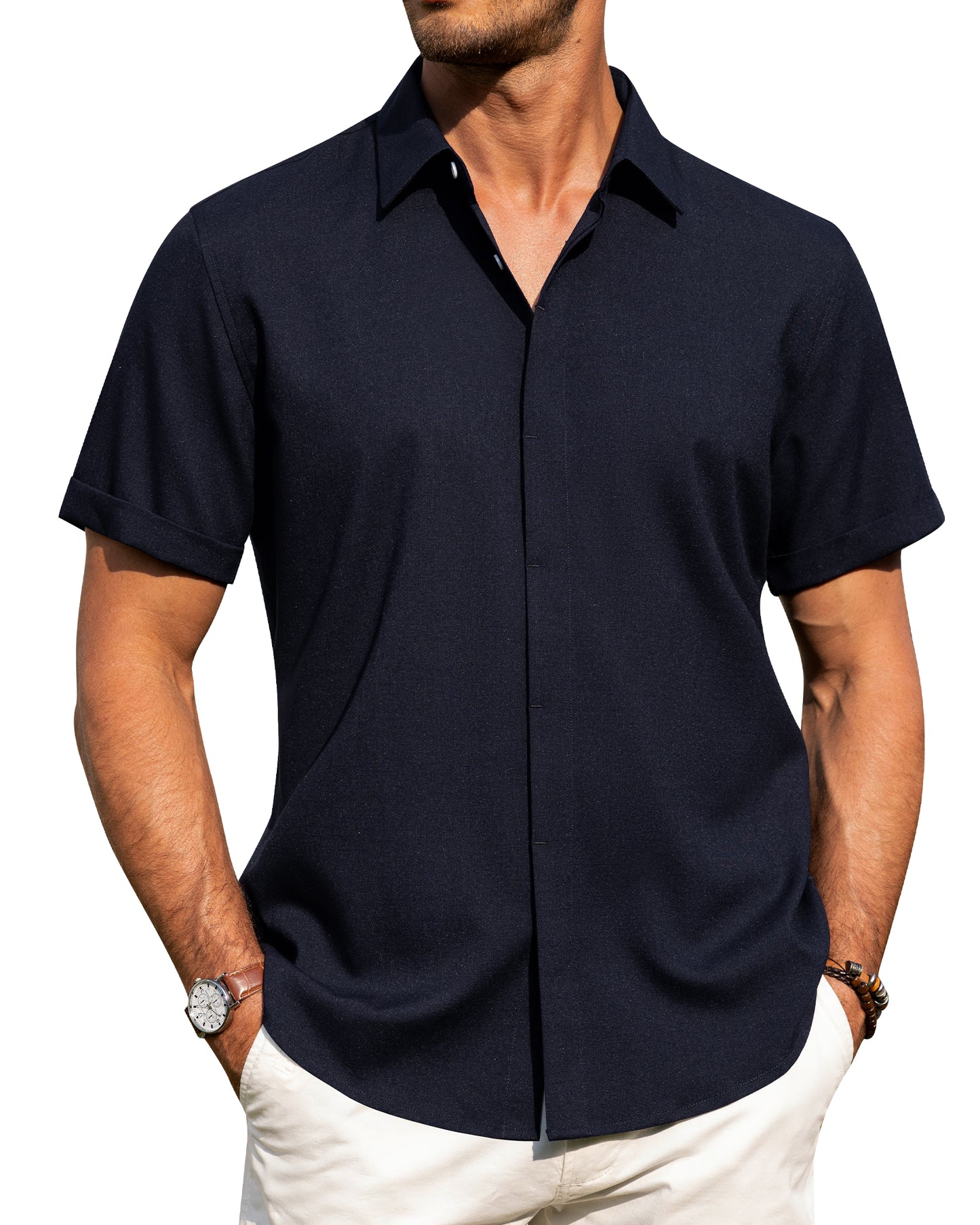 J.VER Men's Cotton Linen Short Sleeve Shirts