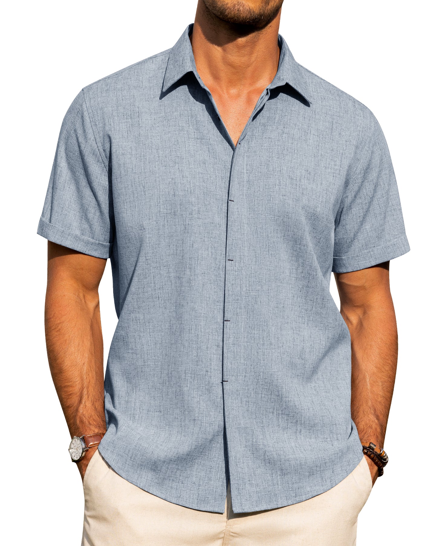 J.VER Men's Cotton Linen Short Sleeve Shirts