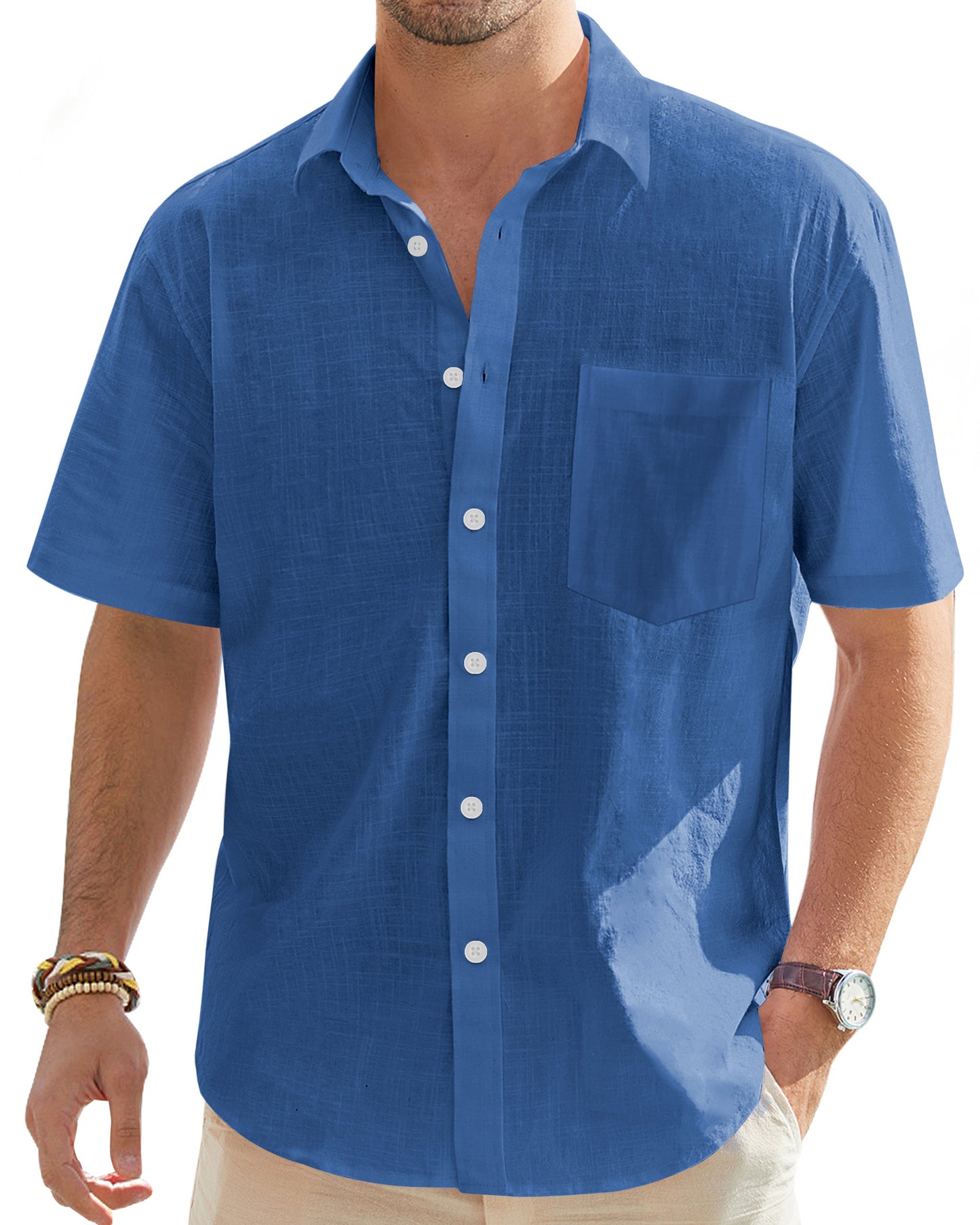 J.VER Leinenhemd Herren Hemd Kurzarm Leinenshirt Freizeithemd