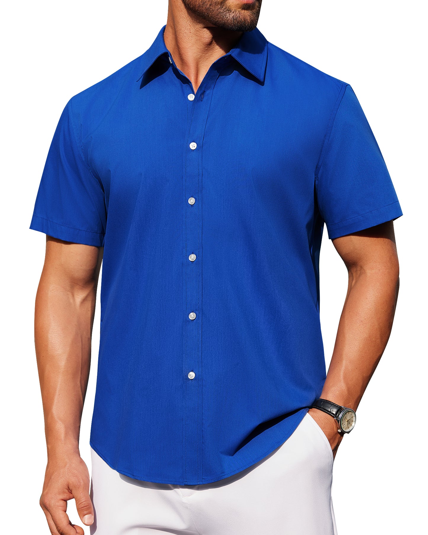J.VER Mens Short Sleeve Button Down Shirt Stretch Casual Dress Shirts