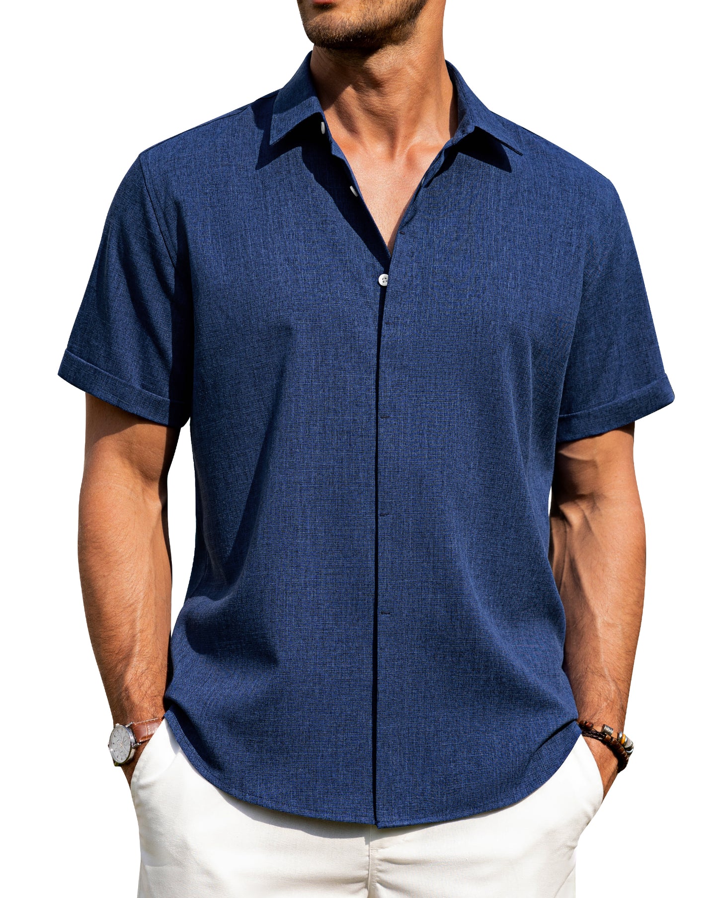 J.VER Men's Cotton Linen Short Sleeve Shirts