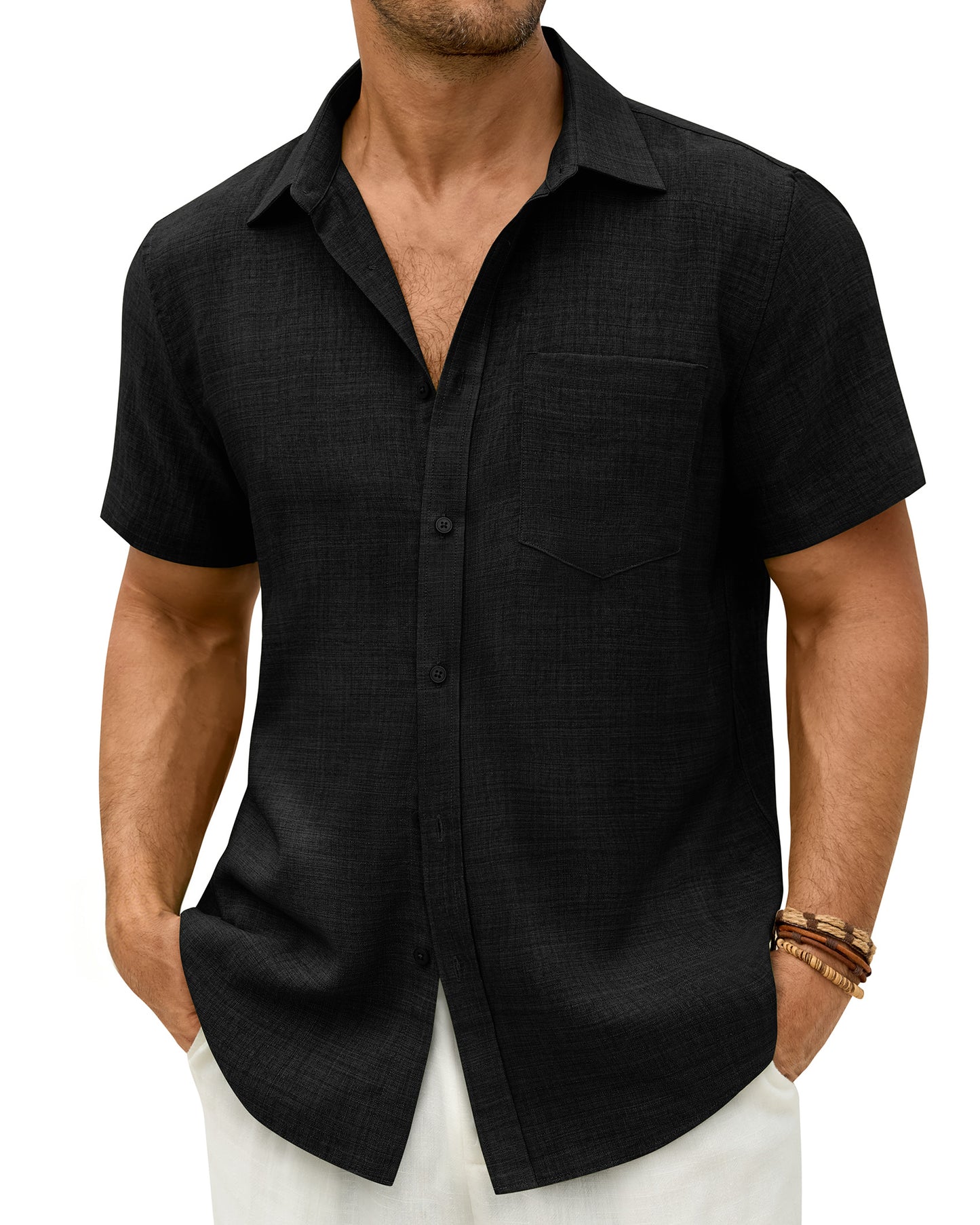 J.VER Mens Short Sleeve Wrinkle Free Linen Textured Shirt