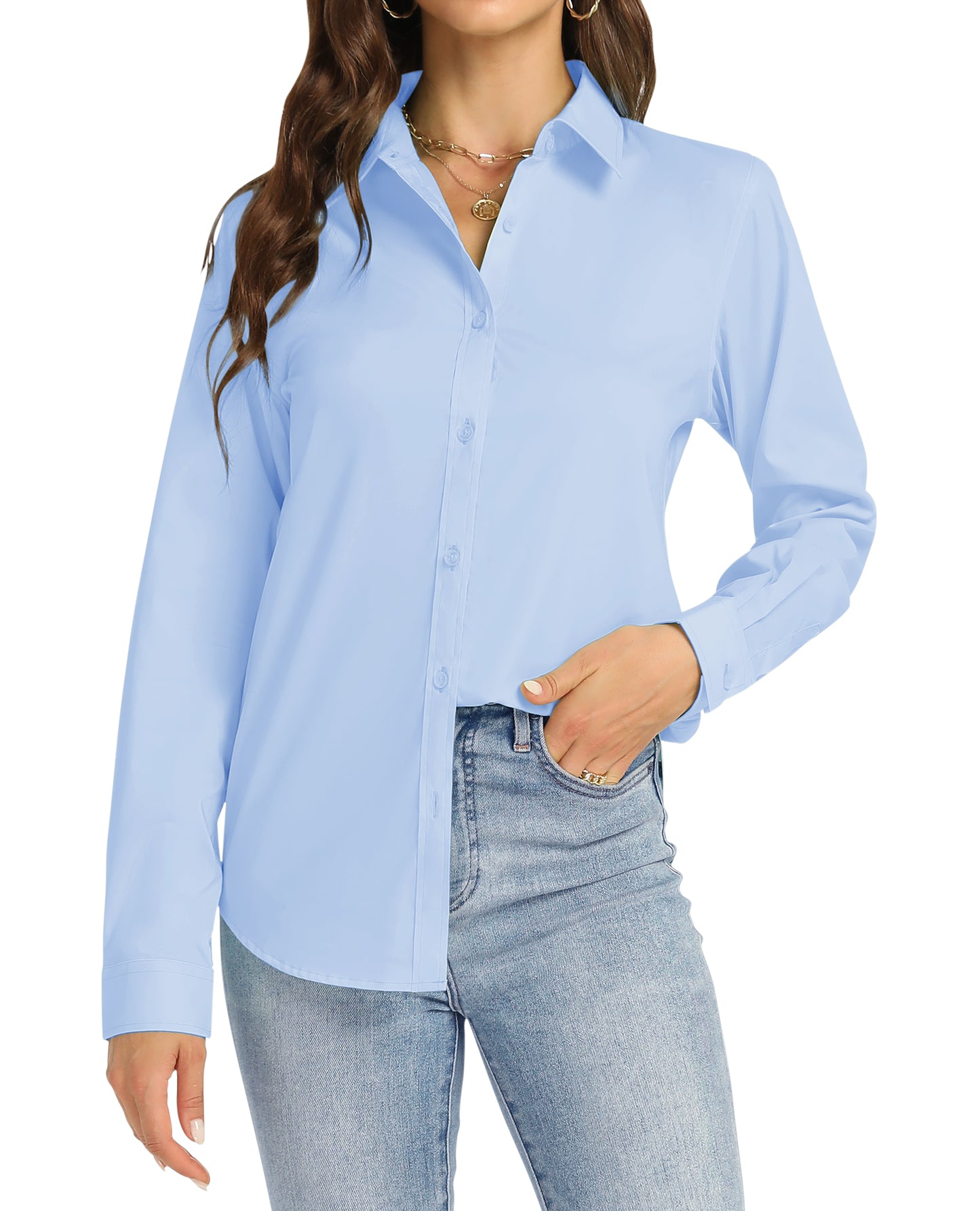 J.VER Womens Button Down Shirt Long Sleeve Dress Shirts Work Blouse