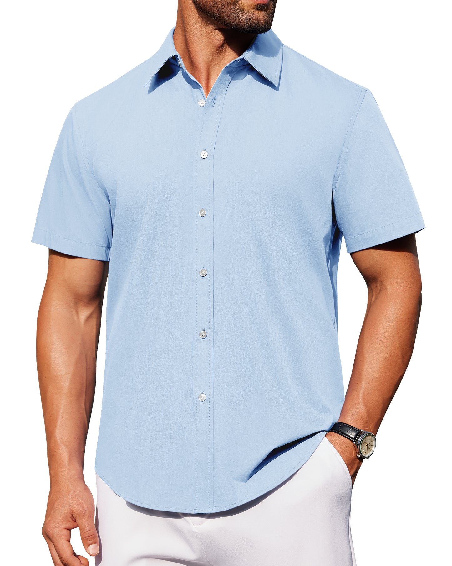 J.VER Mens Short Sleeve Button Down Shirt Stretch Casual Dress Shirts