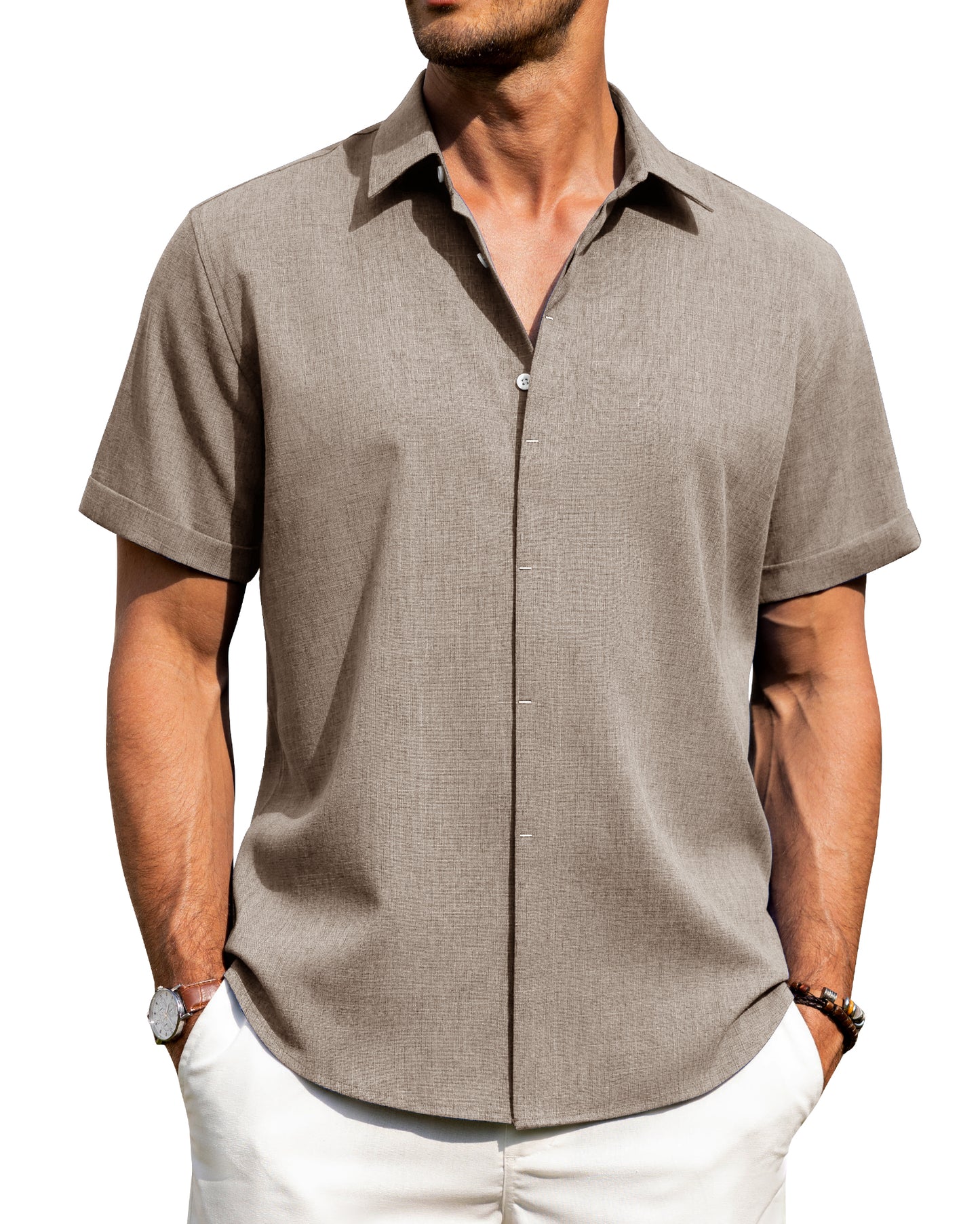J.VER Men's Cotton Linen Short Sleeve Shirts