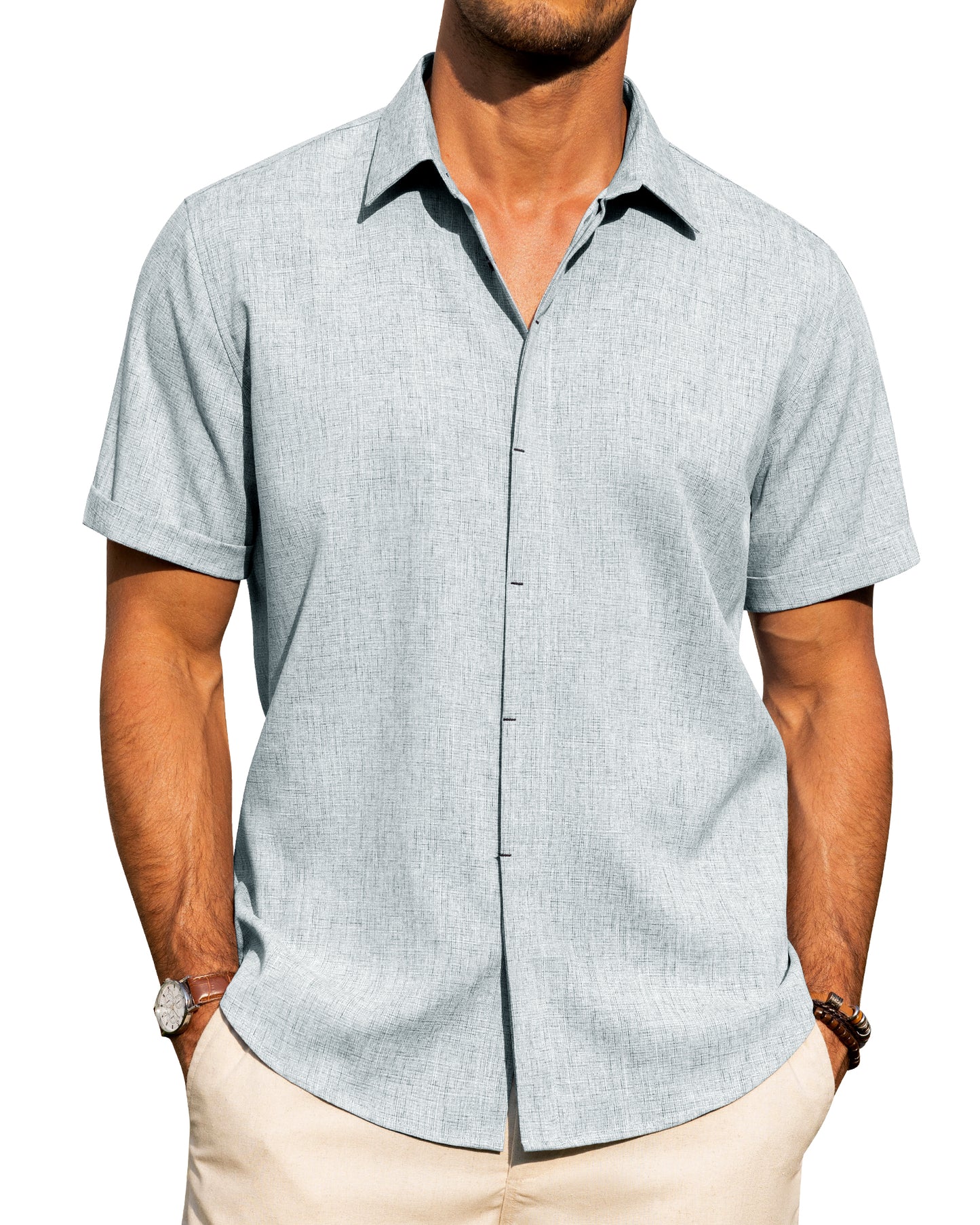 J.VER Men's Cotton Linen Short Sleeve Shirts