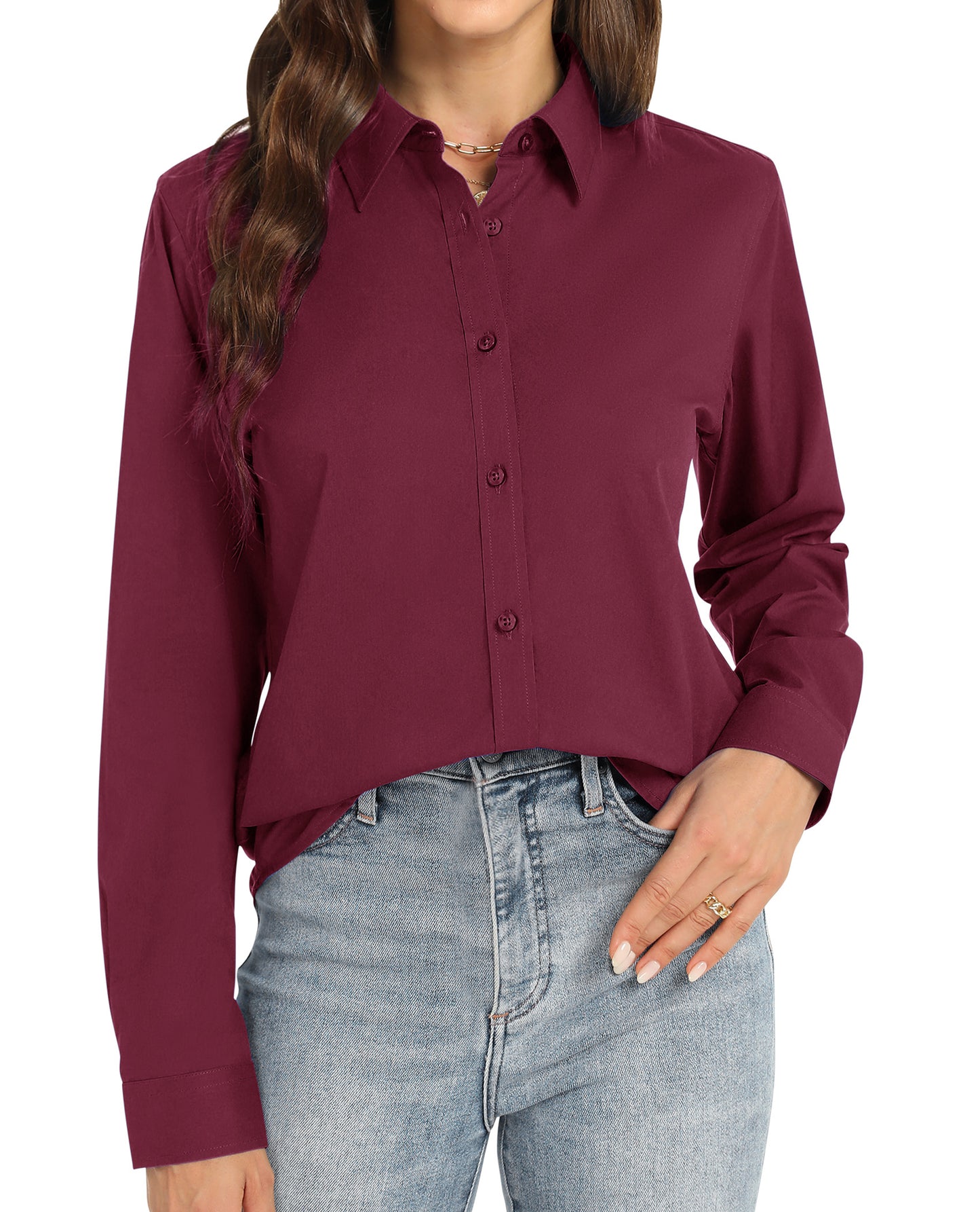 J.VER Womens Button Down Shirt Long Sleeve Dress Shirts Work Blouse