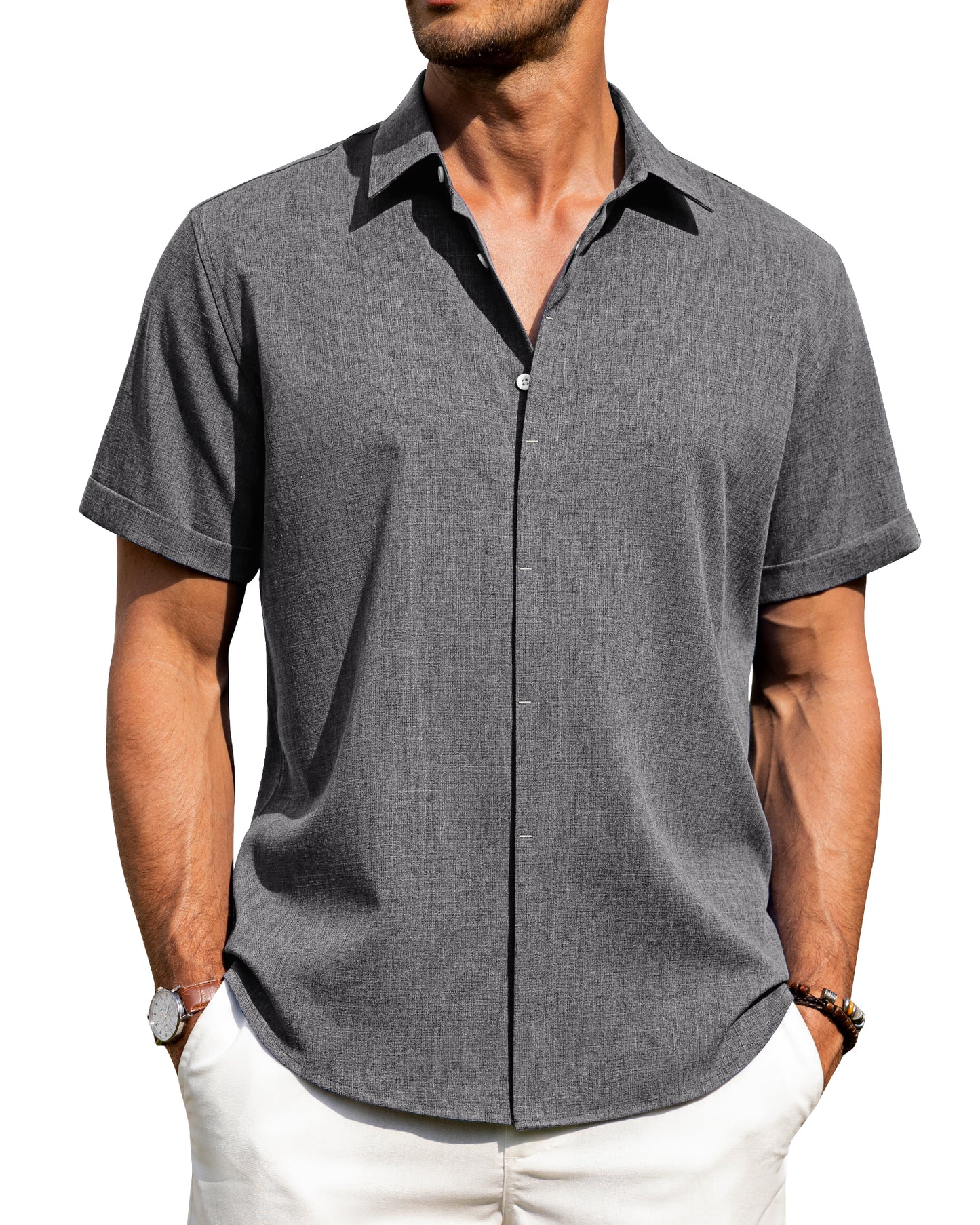 J.VER Men's Cotton Linen Short Sleeve Shirts