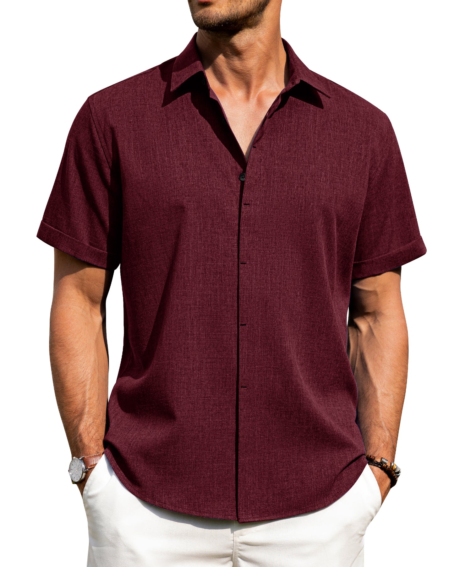 J.VER Men's Cotton Linen Short Sleeve Shirts