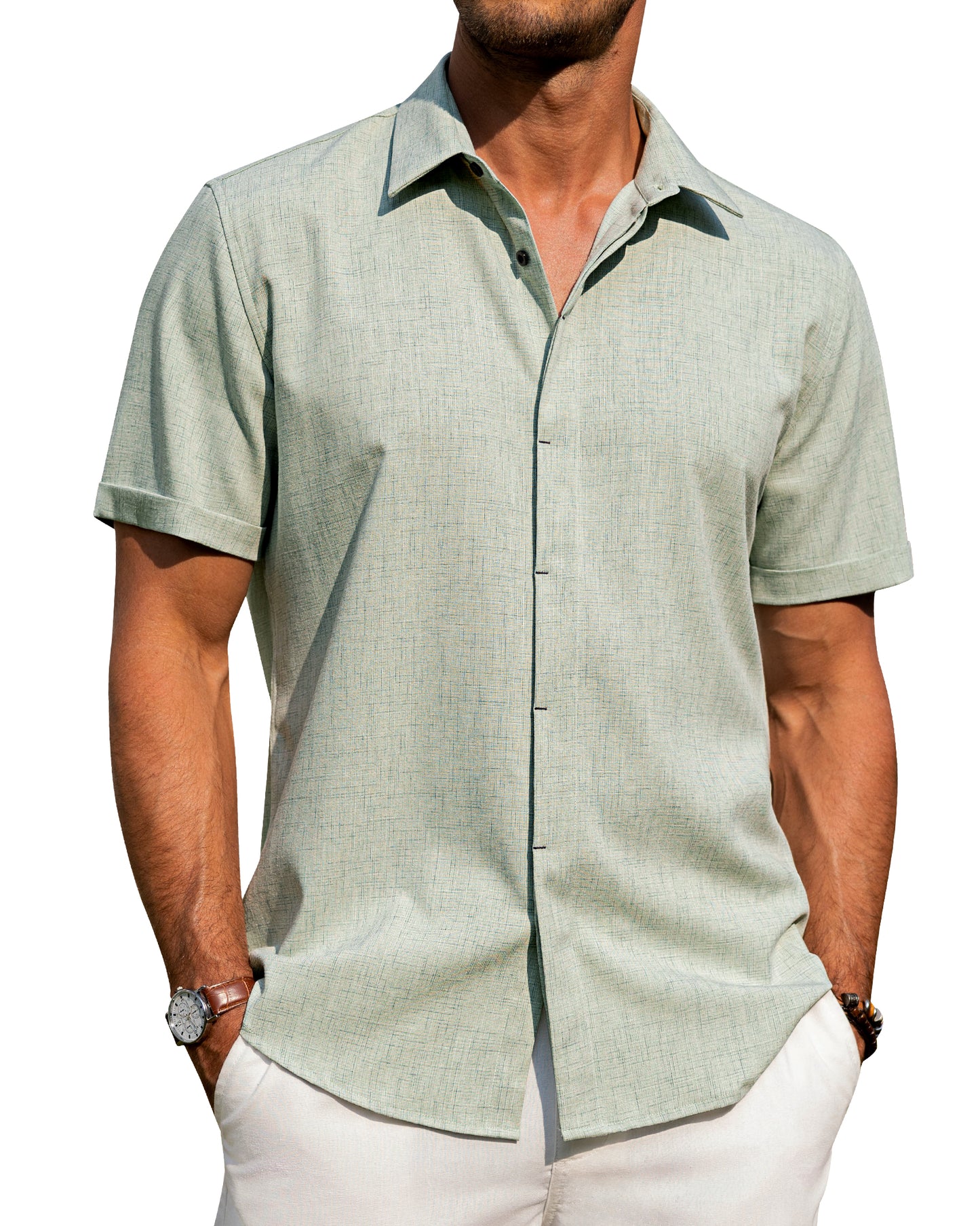 J.VER Men's Cotton Linen Short Sleeve Shirts