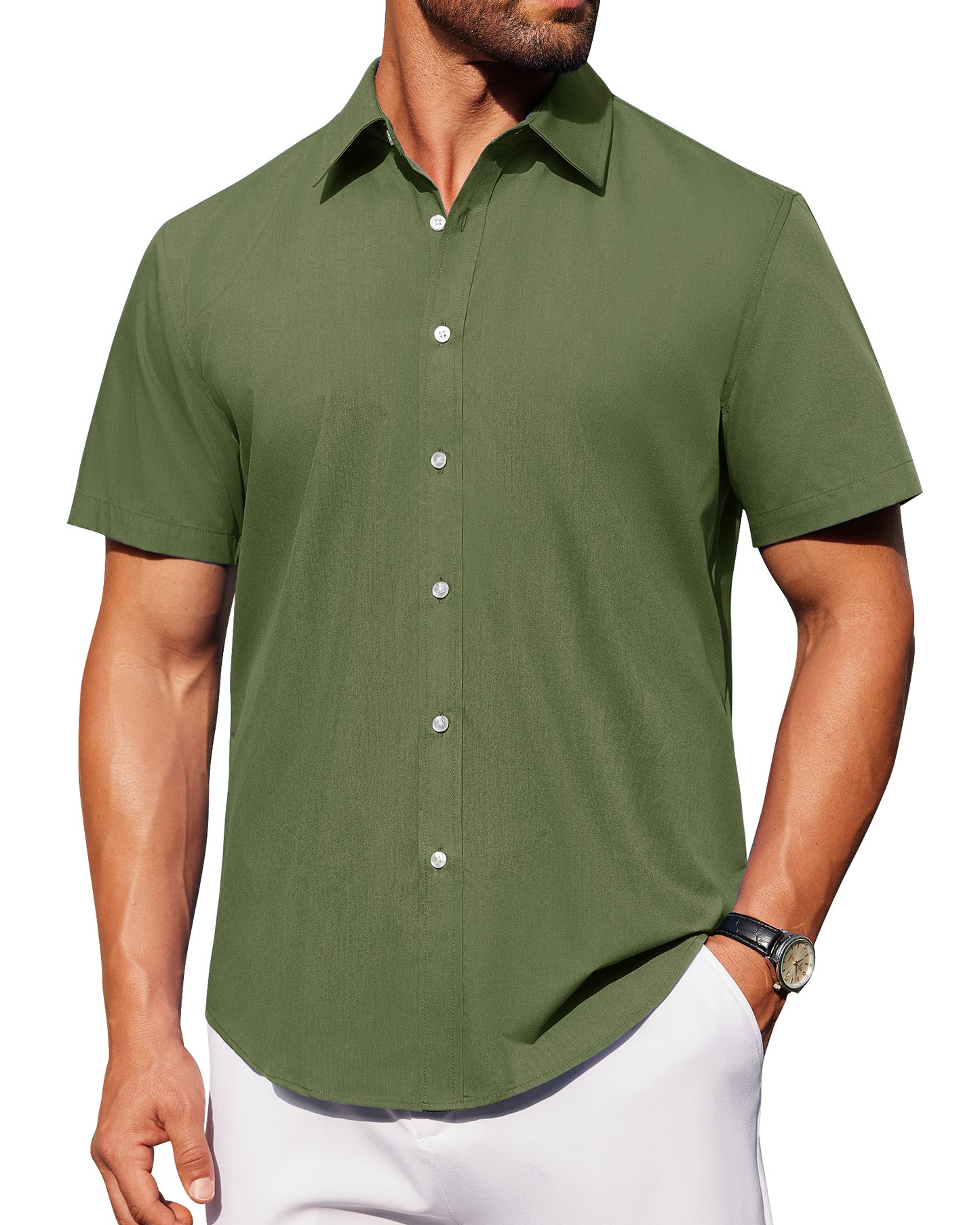 J.VER Mens Short Sleeve Button Down Shirt Stretch Casual Dress Shirts