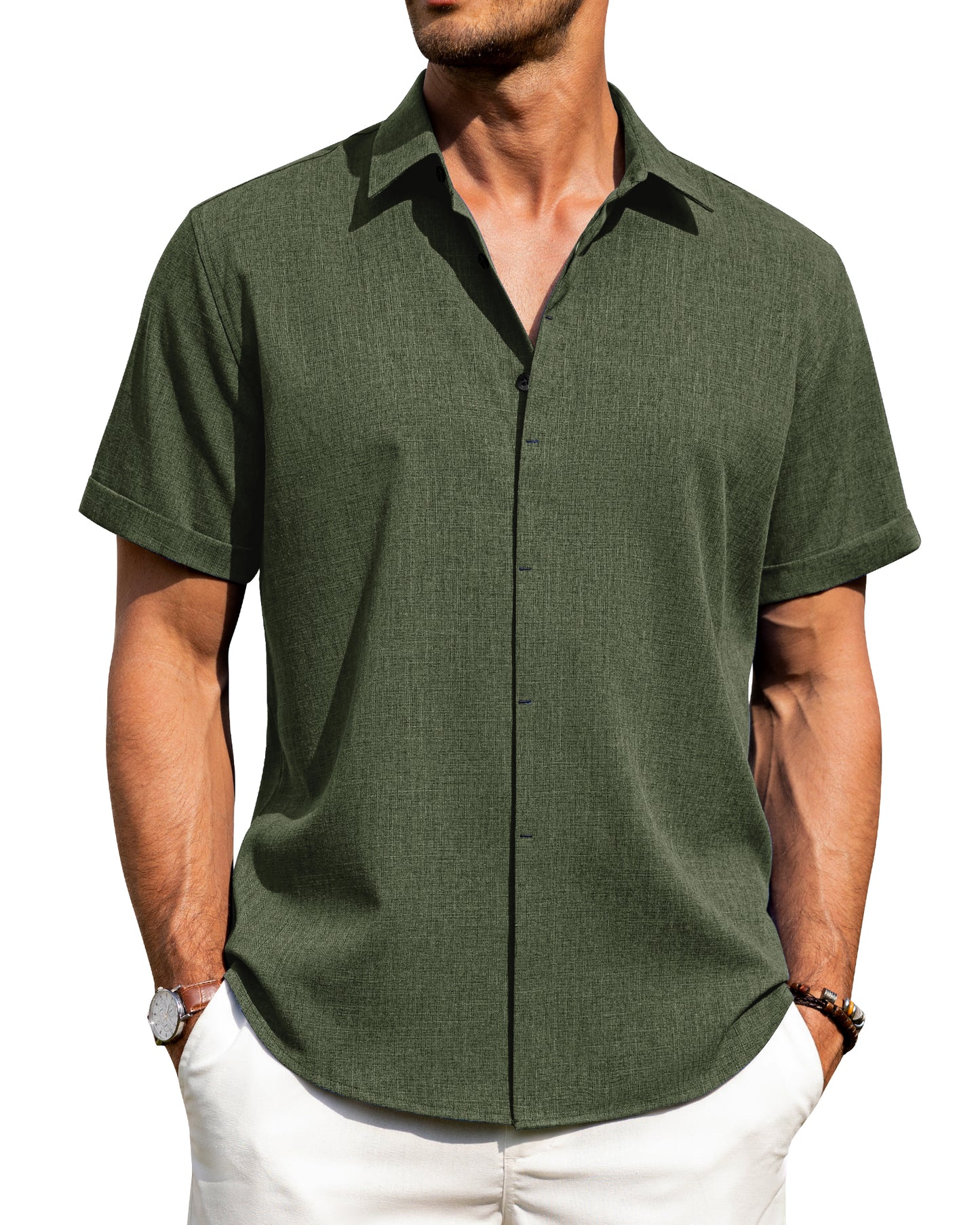 J.VER Men's Cotton Linen Short Sleeve Shirts