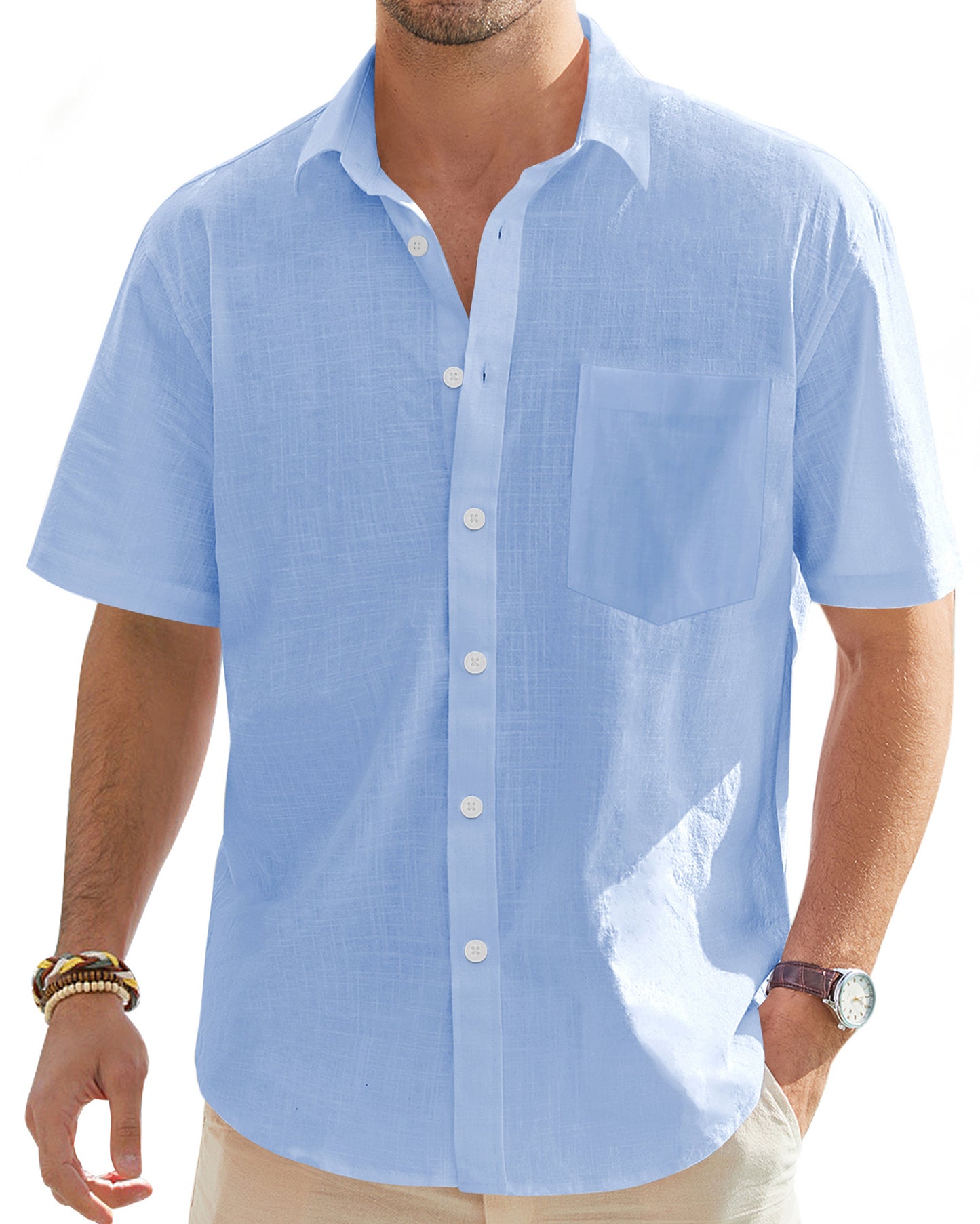 J.VER Leinenhemd Herren Hemd Kurzarm Leinenshirt Freizeithemd