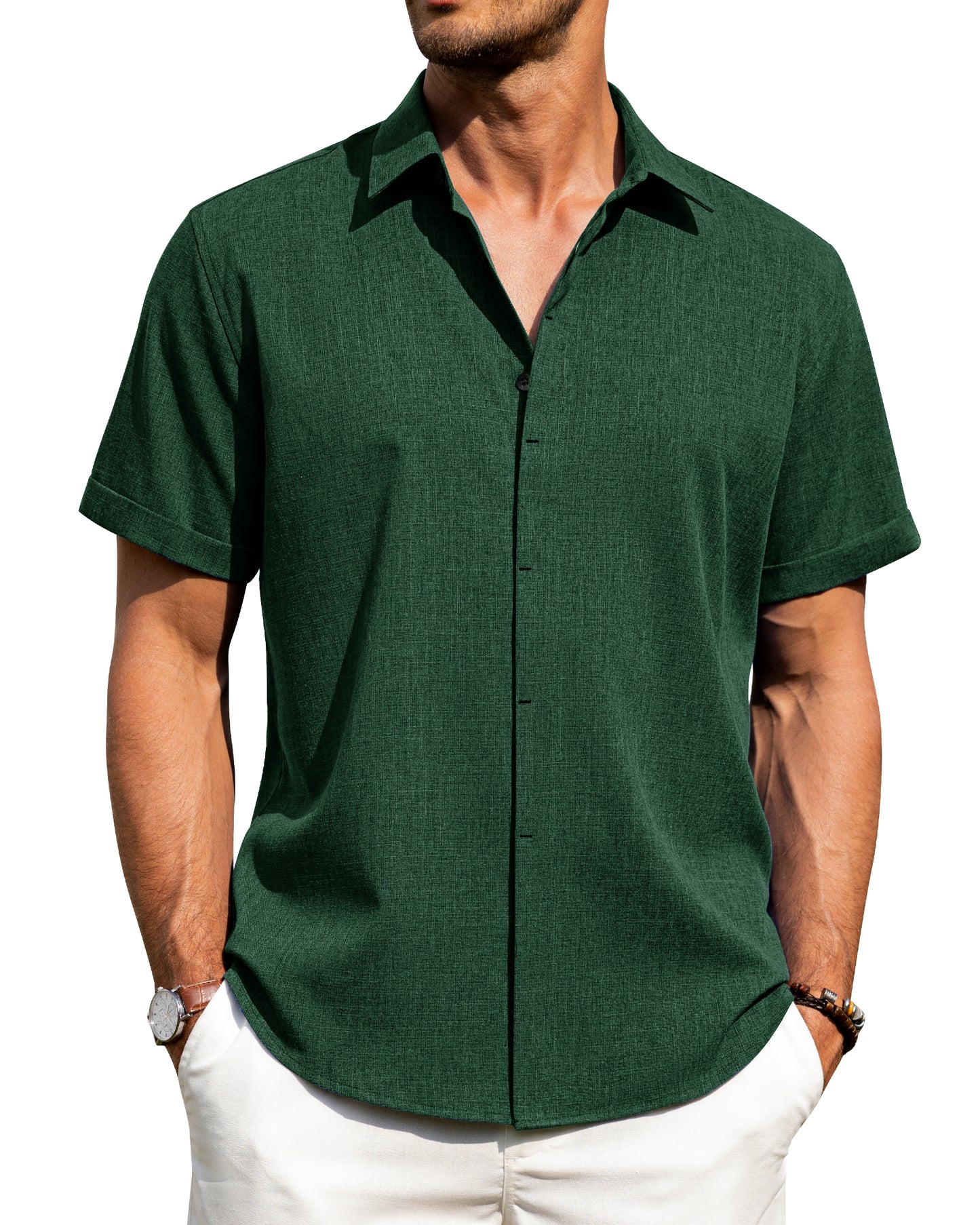 J.VER Men's Cotton Linen Short Sleeve Shirts