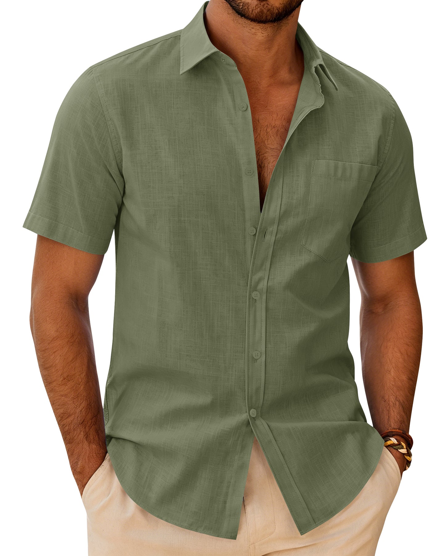 J.VER Mens Linen Textured Shirt Button Down Short Sleeve Cotton Shirts