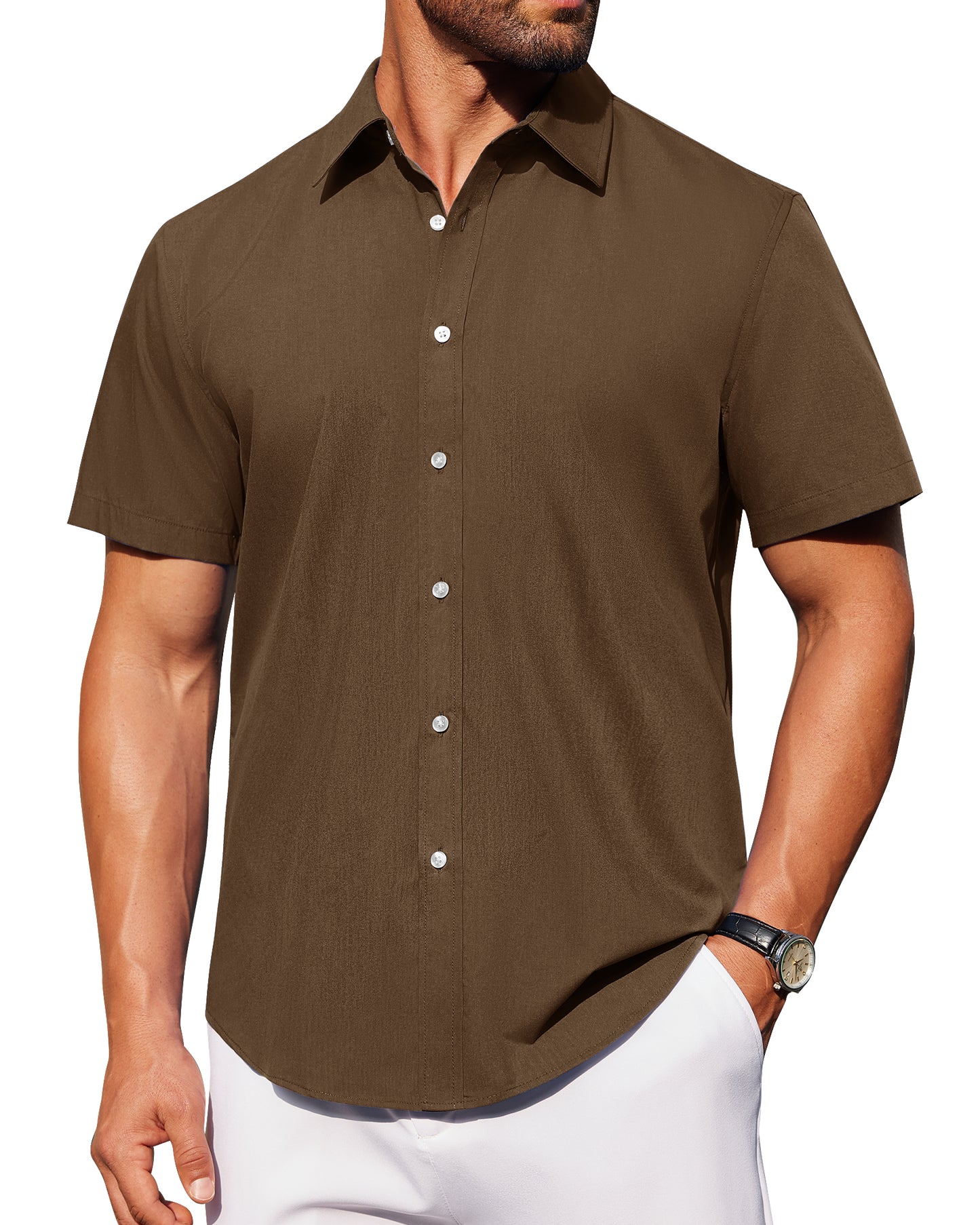 J.VER Mens Short Sleeve Button Down Shirt Stretch Casual Dress Shirts