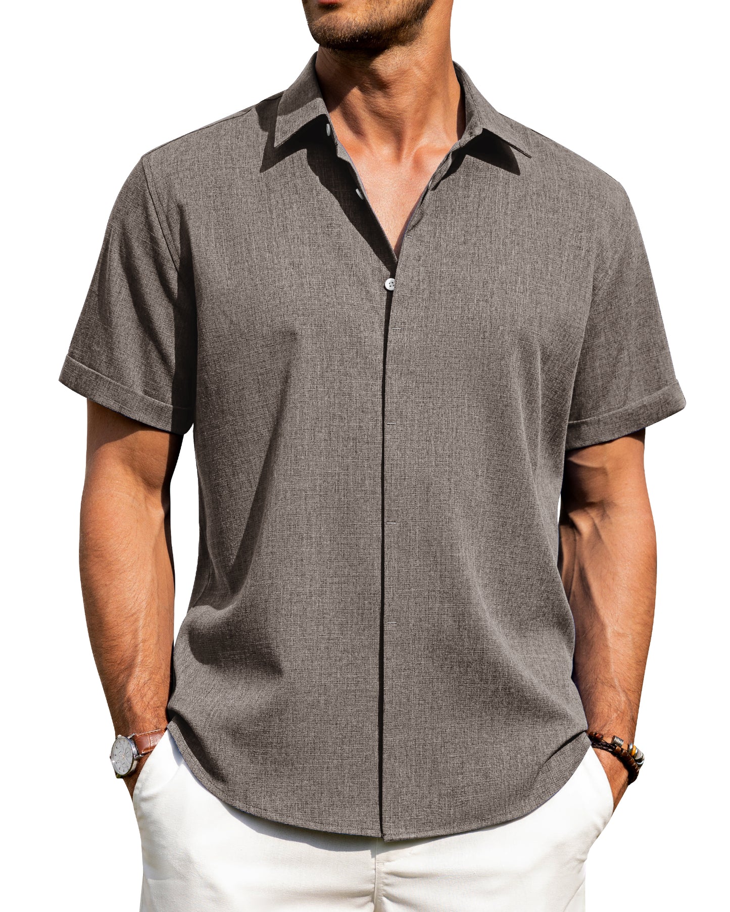 J.VER Men's Cotton Linen Short Sleeve Shirts