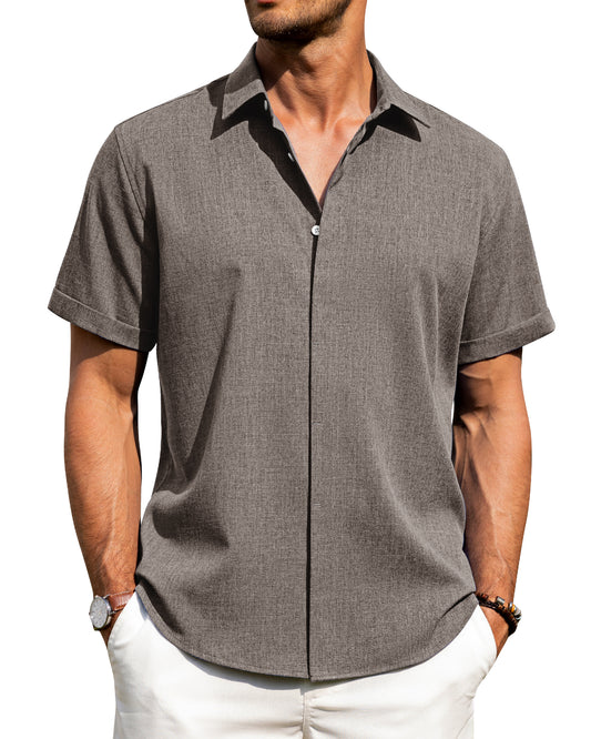 J.VER Men's Cotton Linen Short Sleeve Shirts