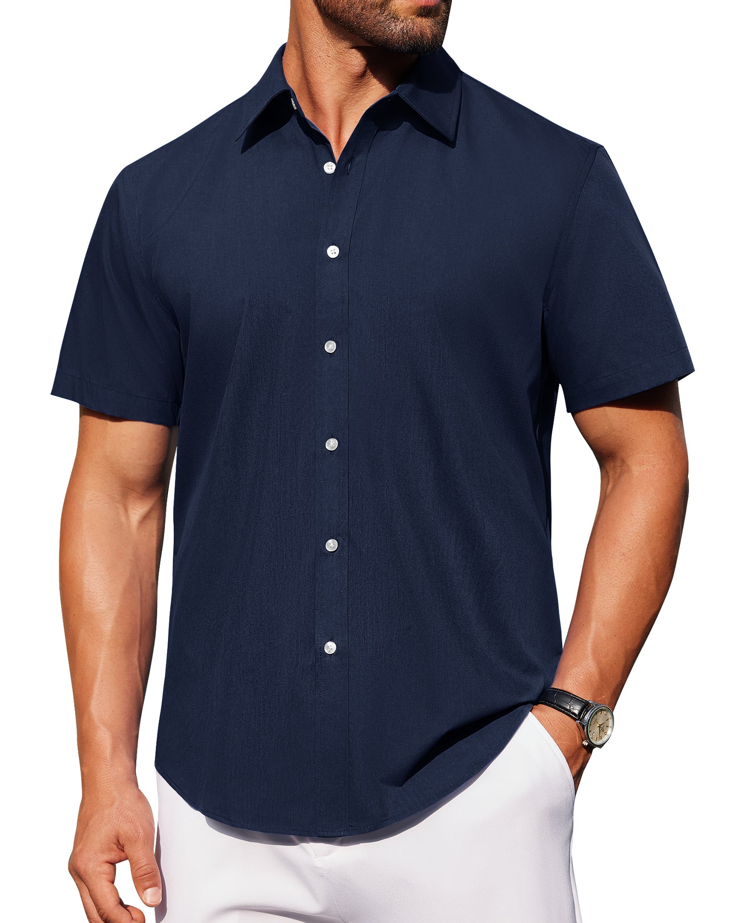 J.VER Mens Short Sleeve Button Down Shirt Stretch Casual Dress Shirts