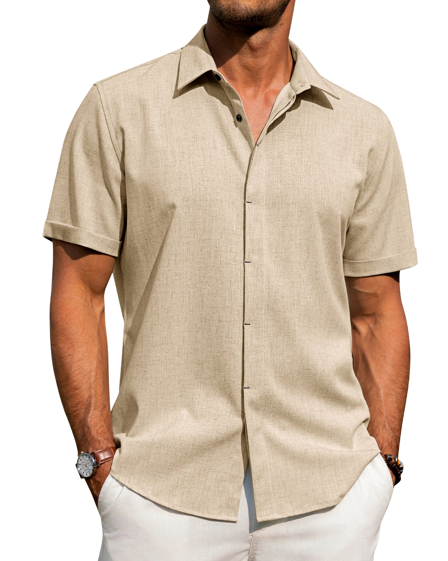 J.VER Men's Cotton Linen Short Sleeve Shirts
