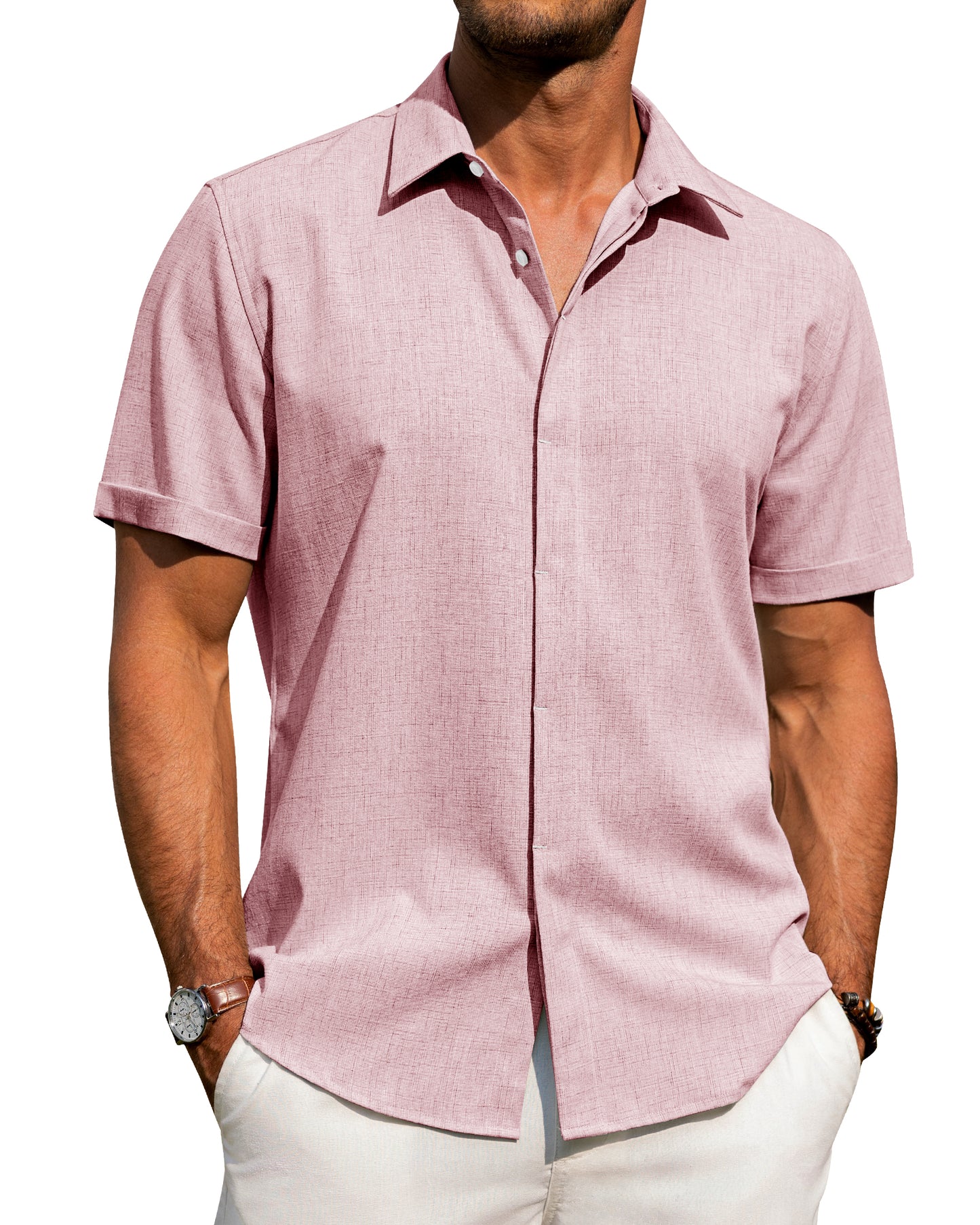 J.VER Men's Cotton Linen Short Sleeve Shirts