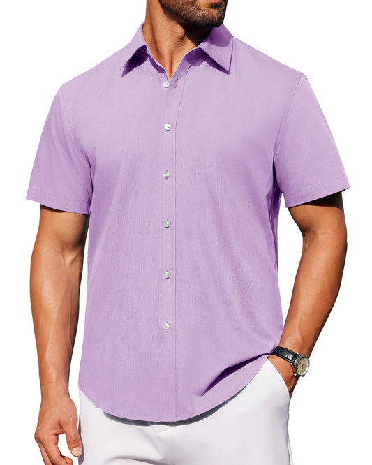J.VER Mens Short Sleeve Button Down Shirt Stretch Casual Dress Shirts