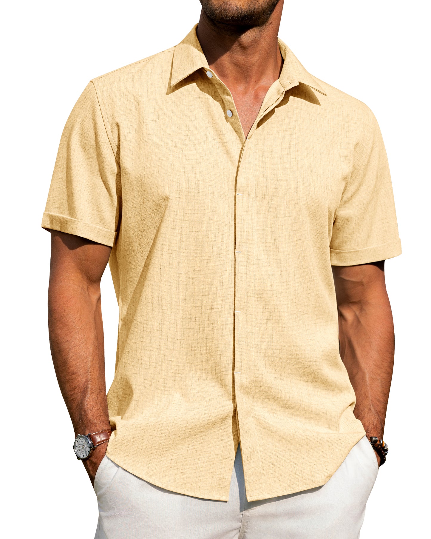 J.VER Men's Cotton Linen Short Sleeve Shirts