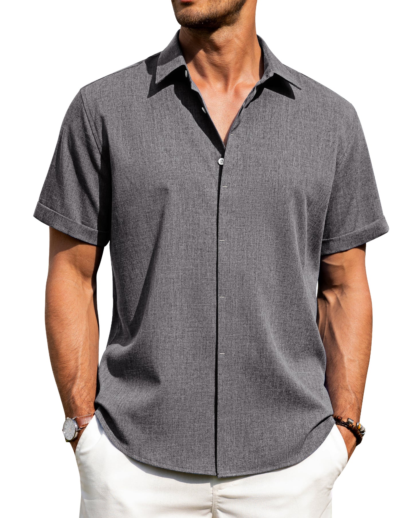 J.VER Men's Cotton Linen Short Sleeve Shirts