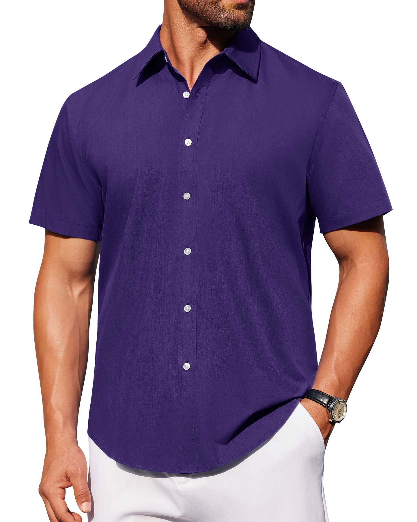 J.VER Mens Short Sleeve Button Down Shirt Stretch Casual Dress Shirts