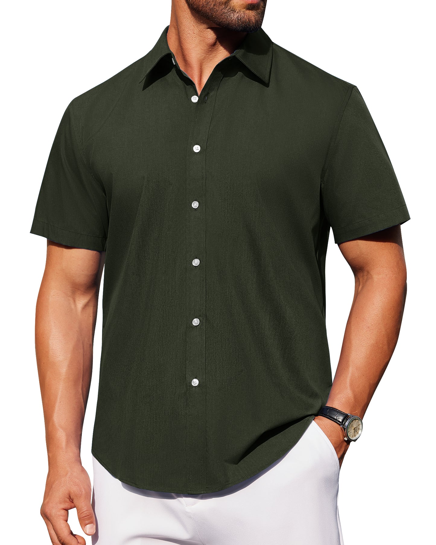 J.VER Mens Short Sleeve Button Down Shirt Stretch Casual Dress Shirts