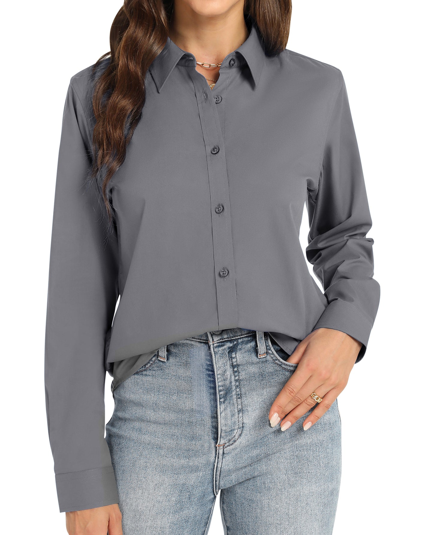 J.VER Womens Button Down Shirt Long Sleeve Dress Shirts Work Blouse