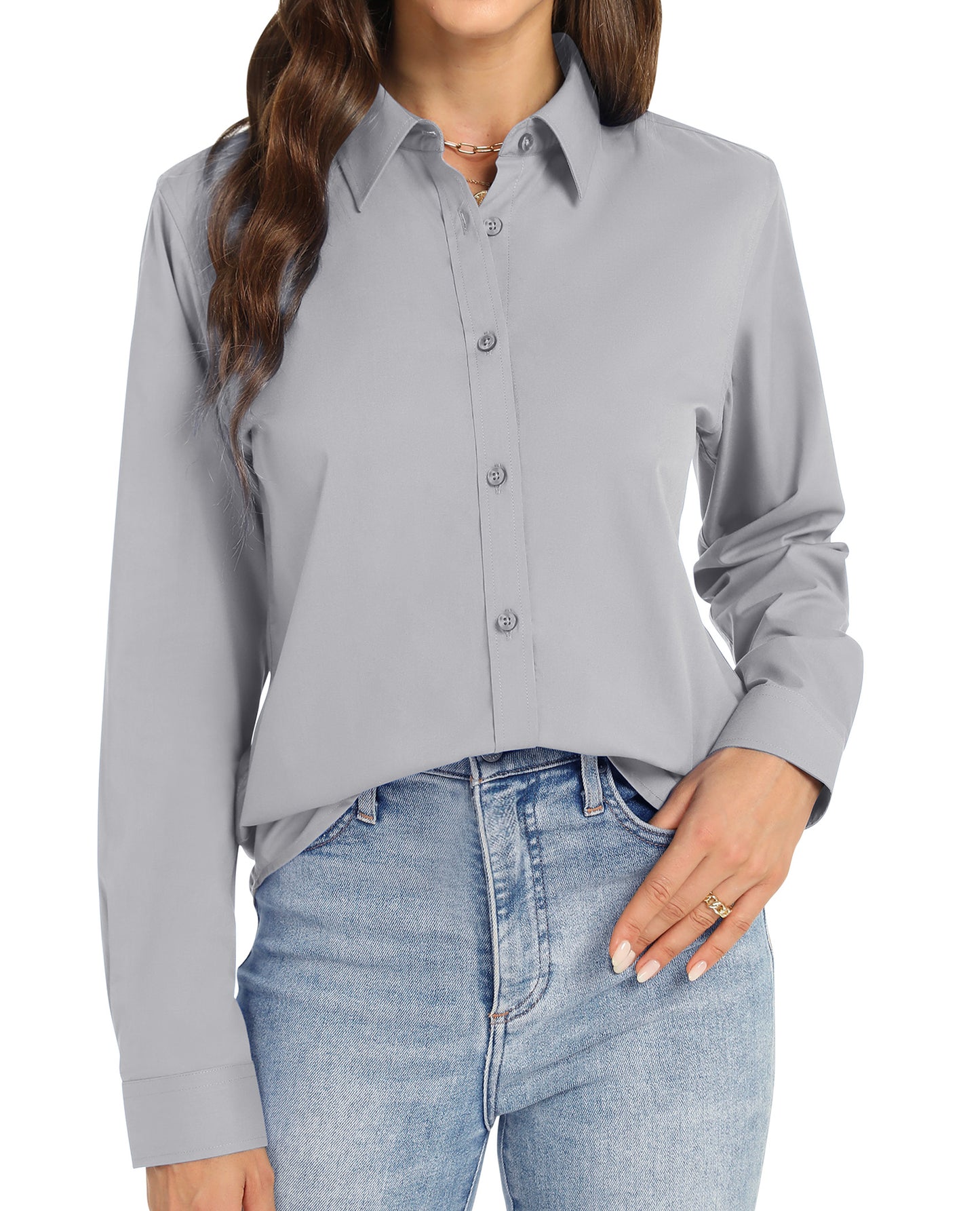 J.VER Womens Button Down Shirt Long Sleeve Dress Shirts Work Blouse