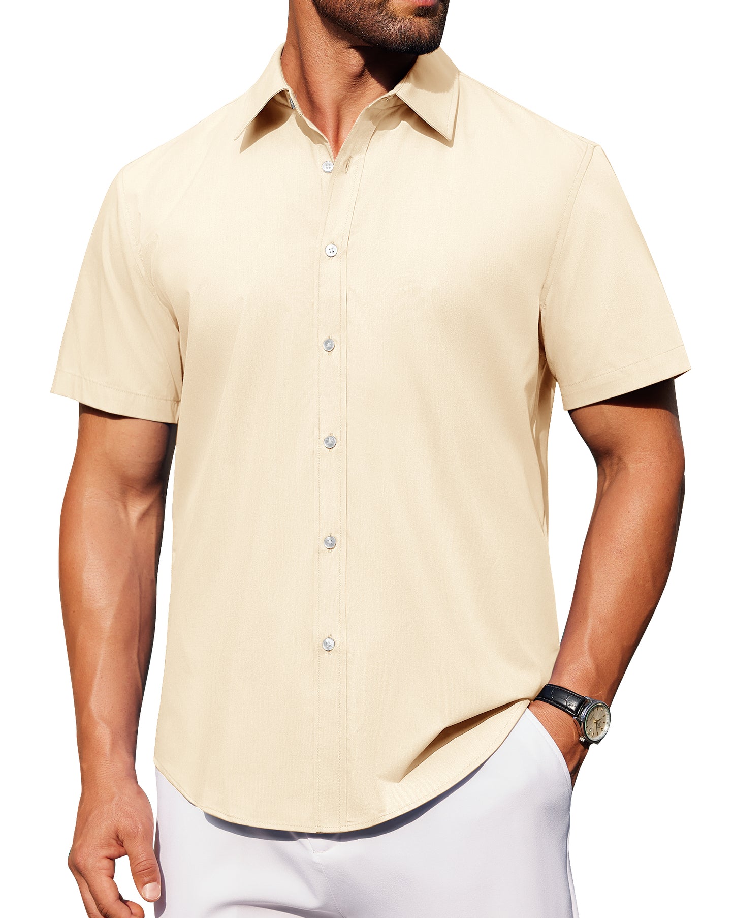 J.VER Mens Short Sleeve Button Down Shirt Stretch Casual Dress Shirts