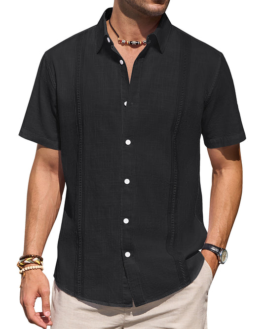 Mens Linen Shirts Short Sleeve Button Down Shirt Casual Cuban