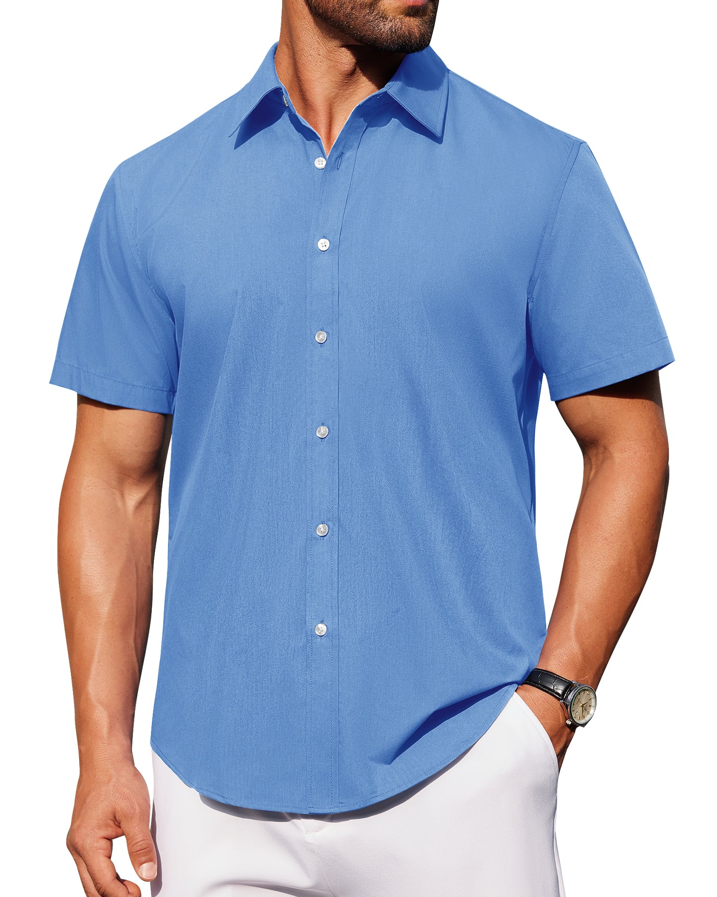 J.VER Mens Short Sleeve Button Down Shirt Stretch Casual Dress Shirts