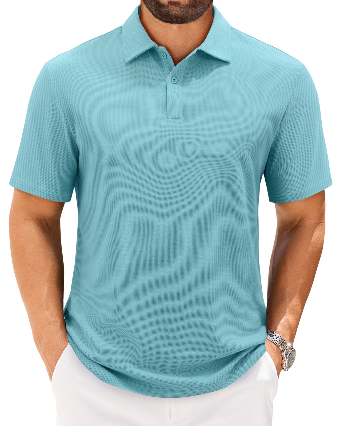 J.VER Mens Polo Shirts Short Sleeve Waffle Knit Textured Shirt