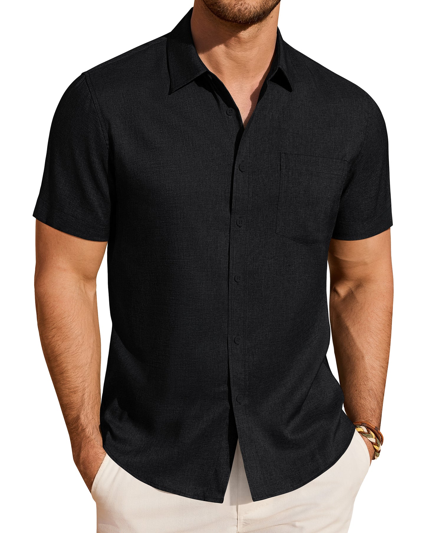 J.VER Mens Linen Shirt Short Sleeve Button Down Shirts Summer Beach