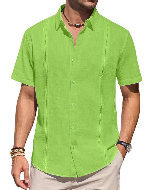 Mens Linen Shirts Short Sleeve Button Down Shirt Casual Cuban