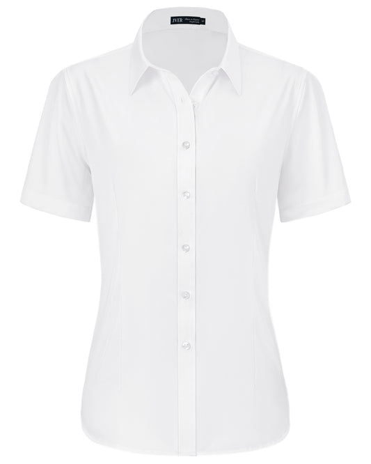 J.VER Womens Button Down Shirts Easy Care Short Sleeve Stretch Casual Dress Shirts