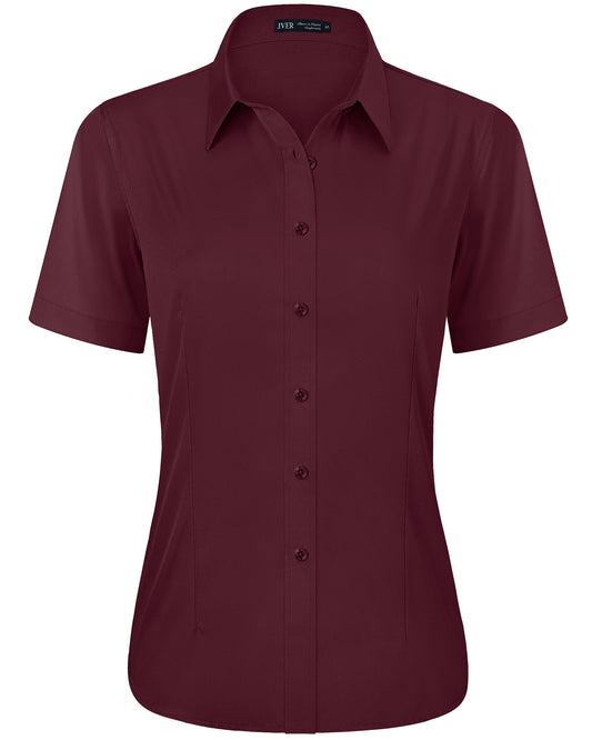 J.VER Womens Button Down Shirts Easy Care Short Sleeve Stretch Casual Dress Shirts