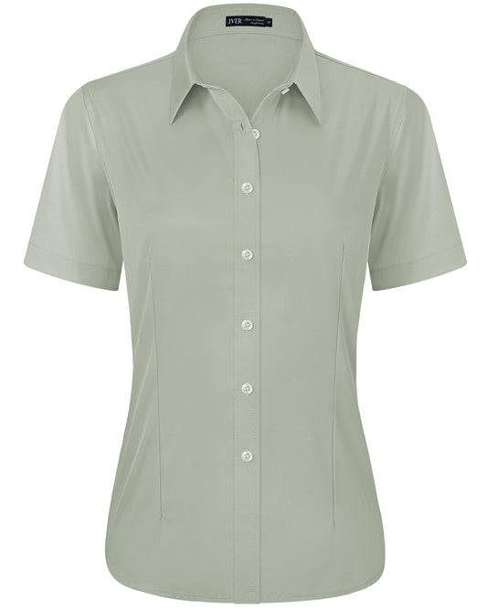 J.VER Womens Button Down Shirts Easy Care Short Sleeve Stretch Casual Dress Shirts
