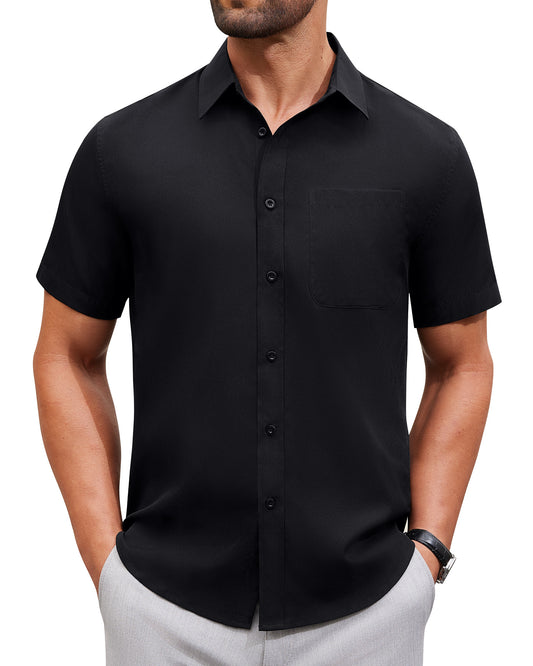 Mens Short Sleeve Dress Shirt Wrinkle Free