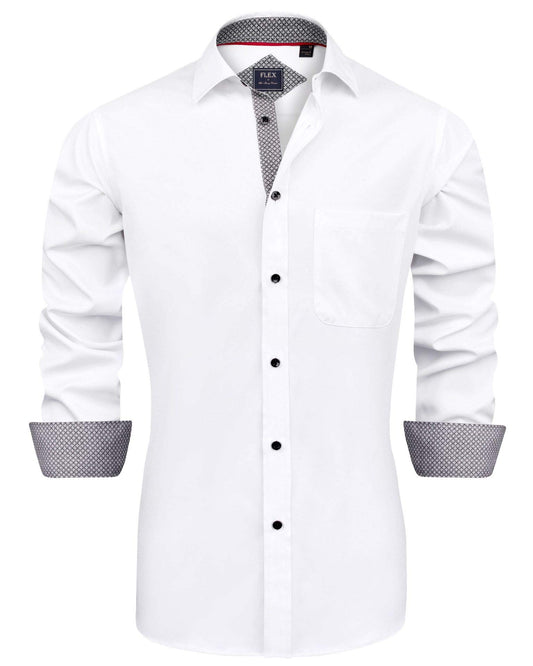 J.VER Herren Hemd Regular Fit Langarm Freizeithemd Elastiscer Musterhemd